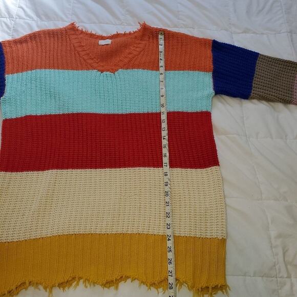143 story large cozy striped knit sweater with fringe - Picture 4 of 11